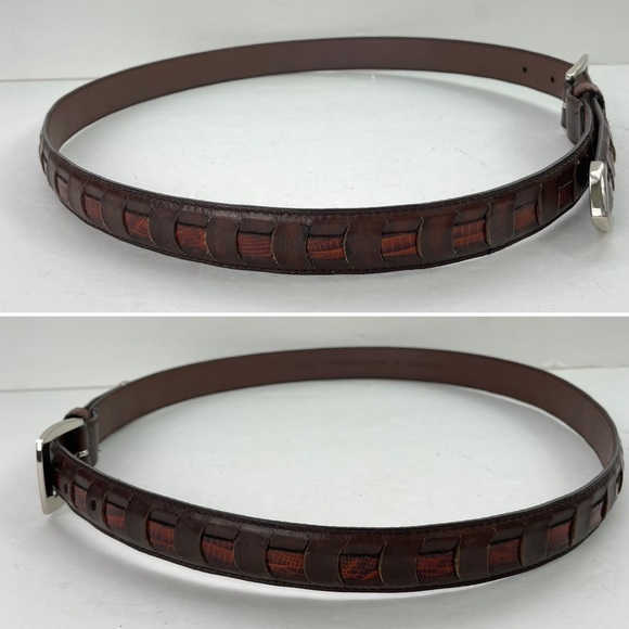 Brown‎ Leather Snakeskin Inlay Woven Belt 38 - Picture 8 of 16